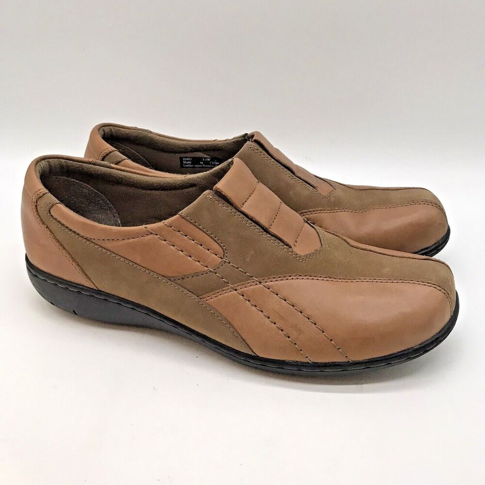 Clarks Bendables Bingo Q Slip-On Shoes Women's 8.5W Tan Leather Loafers 83493